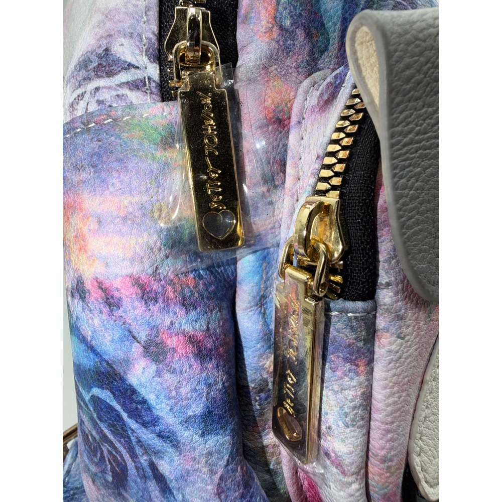 Betsey Johnson French Bulldog Floral Mini Backpack Blue Pink Rose Faux Leather - Picture 4 of 10